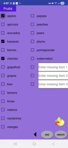 Grocery List Fruits Screen