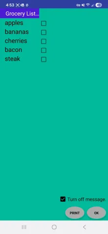 Grocery List Main Screen