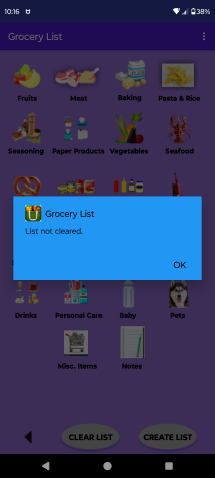 Grocery List List Not Cleared Screen