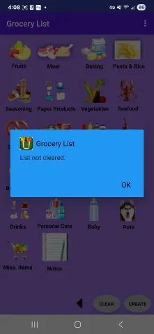 Grocery List List Not Cleared Screen