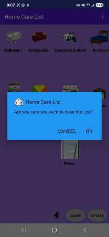 Home Care List Clear List Screen