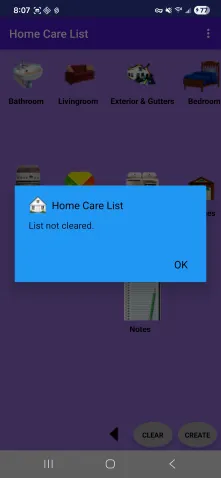 Home Care List, List Not Cleared Screen