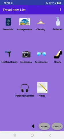 Travel Item List Main Screen